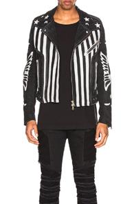 Balmain American Flag Leather Jacket In Black