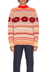 Sacai Floral Knit Pullover In Abstract,geometric Print,neutrals,orange,red
