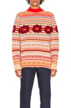 Sacai Floral Knit Pullover In Abstract,geometric Print,neutrals,orange,red
