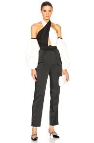 Self-portrait Cross Front Monochrome Jumpsuit In Black,white