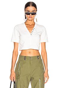 T By Alexander Wang Snaps Short Sleeve Top In White