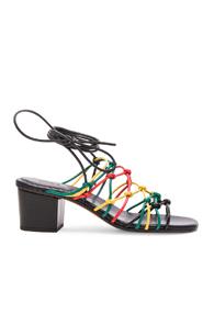 Chloe Leather Net Heels In Black,red,green,yellow