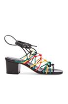 Chloe Leather Net Heels In Black,red,green,yellow