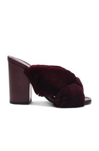 Alumnae Rabbit Fur X Slide Block Heels In Red