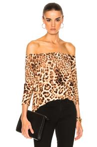 Norma Kamali Off Shoulder Top In Animal Print,brown