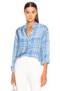 Victoria Beckham Stripe Shirting Grandad Shirt In Blue,checkered & Plaid