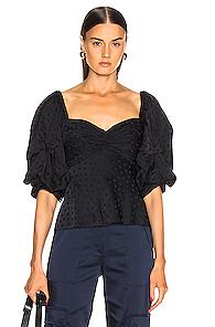 Johanna Ortiz White Dragon Top In Nights In Blue,polka Dots