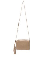 Saint Laurent Medium Logo Embossed Lou Satchel In Neutrals