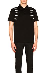Neil Barrett Fair Isle Thunderbolt Polo In Black In Black,geometric Print