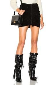 Saint Laurent Ruffle Front Suede Skirt In Black