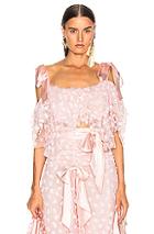Rodarte Embroidered Bow Tiered Off The Shoulder Blouse In Pink