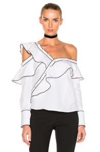Self-portrait Cotton Poplin Frill Shirt In White