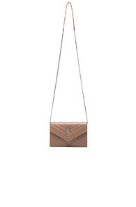 Saint Laurent Quilted Monogram Chain Wallet In Neutrals