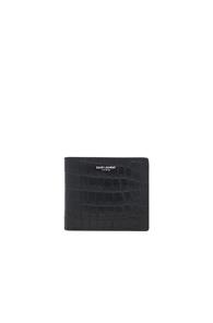 Saint Laurent Croc Leather East West Wallet In Black,animal Print