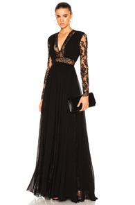 Zuhair Murad Georgette & Lace V Neck Gown In Black