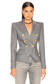 Balmain Flannel Double Breasted Blazer In Gray