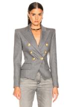 Balmain Flannel Double Breasted Blazer In Gray