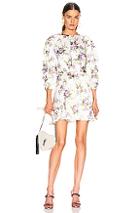 Les Reveries Ruched Sleeve Godet Dress In Floral,purple,white