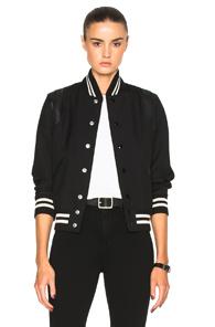 Saint Laurent Teddy Gabardine Bomber Jacket In Black