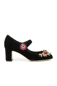 Dolce & Gabbana Jewel Embellished Velvet Maryjane Heels In Black
