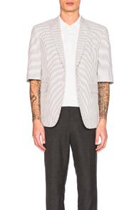 Thom Browne Short Sleeve Seersucker Blazer In Gray,stripes