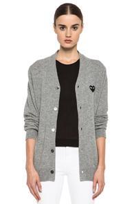 Comme Des Garcons Play Wool Black Heart Emblem Cardigan In Gray
