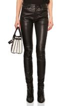 Saint Laurent Stretch Leather Mid Rise Pants In Black