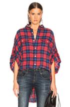 R13 Oversized Rolled Sleeve Plaid Shirt In Blue,plaid,red