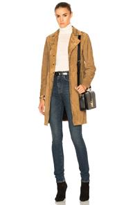Saint Laurent Suede Coat In Brown