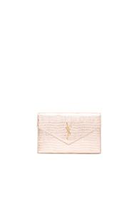Saint Laurent Monogramme Mock Lizard Envelope Chain Wallet In Metallics,animal Print