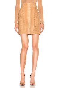 Balmain Suede Lace Up Mini Skirt In Neutrals