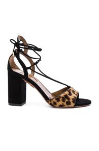 Aquazzura Suede Austin Sandals In Animal Print,black