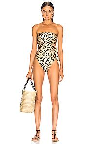 Zimmermann Veneto Scarf Cut Out Swimsuit In Animal Print,neutral
