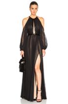 J. Mendel Silk Chiffon Halterneck Long Sleeve Gown In Black
