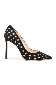Jimmy Choo Suede Romy Heels In Black,geometric Print