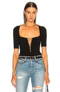 T By Alexander Wang Criss Cross Front Bodysuit In Black