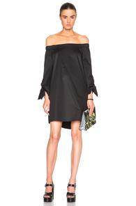 Tibi Off Shoulder Tie Sleeve Dress In Black