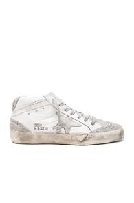 Golden Goose Leather Mid Star Sneakers In White,metallics