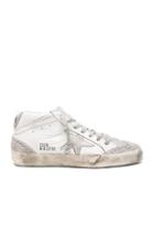 Golden Goose Leather Mid Star Sneakers In White,metallics