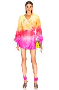 Attico Short Robe Dress In Ombre & Tie Dye,pink,orange,yellow