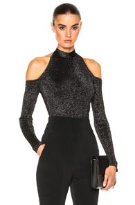 Cushnie Et Ochs Cold Shoulder Bodysuit In Black,gray,metallics