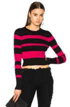 Proenza Schouler Ultrafine Striped Rib Long Sleeve Crewneck Sweater In Black,pink,stripes