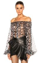 Saint Laurent Leopard Print Off The Shoulder Blouse In Animal Print,gray