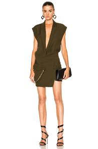 Alexandre Vauthier Japanese Crepe Deep V Wrap Dress In Green