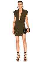 Alexandre Vauthier Japanese Crepe Deep V Wrap Dress In Green