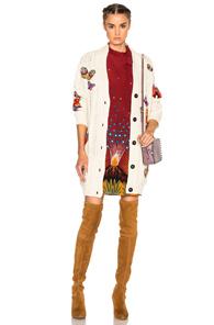 Valentino Embroidered Long Cardigan In Neutrals