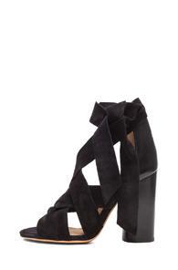 Isabel Marant Amelia Wrap Calfskin Velvet Leather Heels In Black
