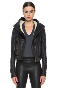 Rick Owens Hooded Biker Leather And Shearling Jacket In Black