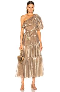 Lisa Marie Fernandez Arden Double Ruffle Dress In Metallic