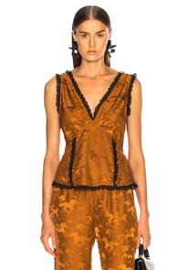 Ganni Ackerly Silk Top In Animal Print,orange